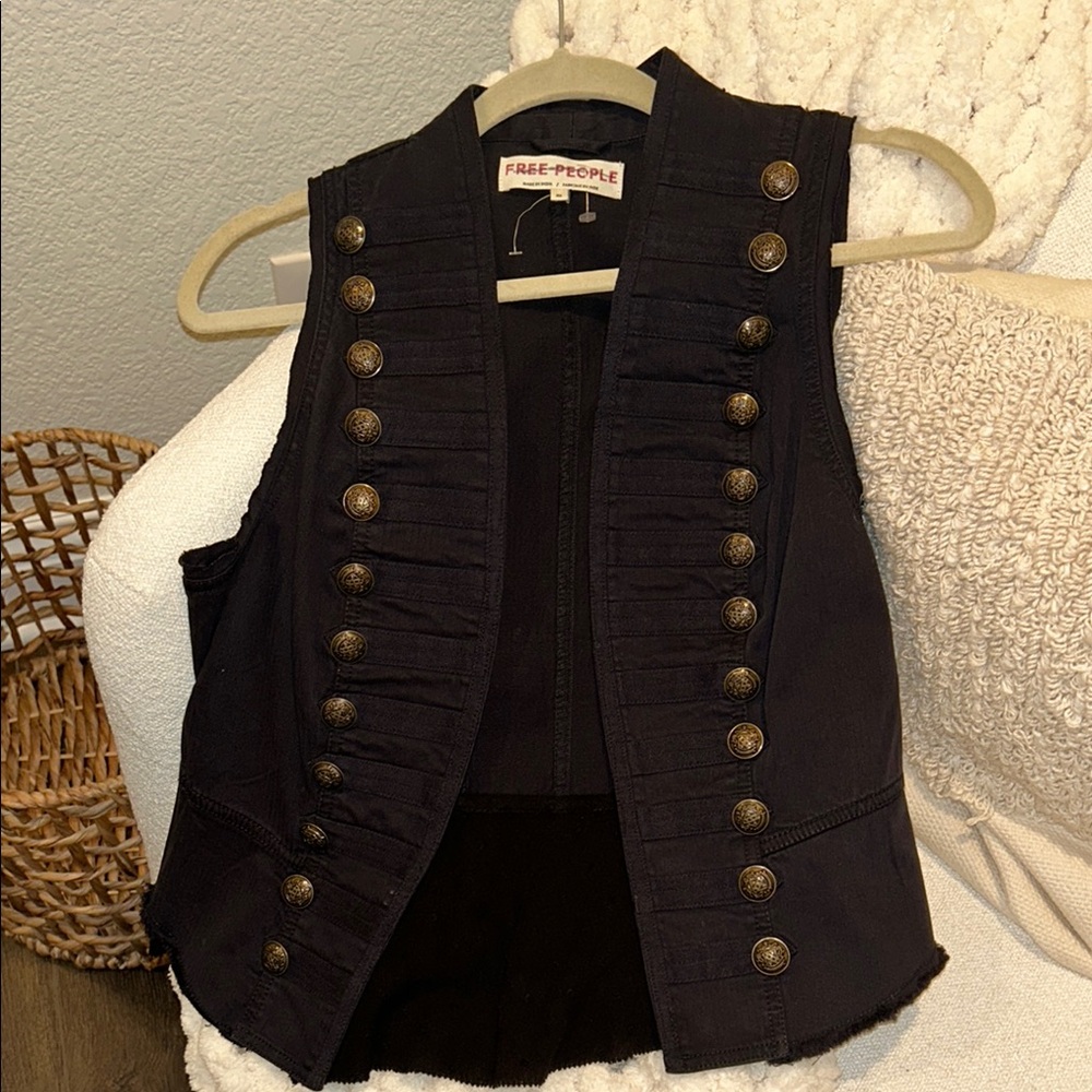 Black Military Style Vest with Brass Buttons